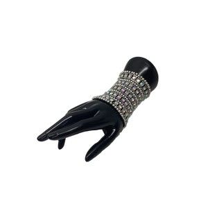 Extra Wide Stretch Cuff Bracelet Silver Tone Statement Elongated Sparkle